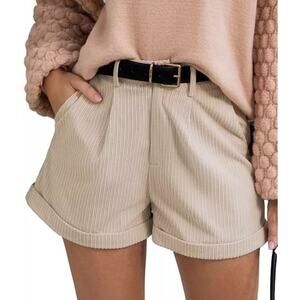 CUPSHE Polyester Women's Beige Ribbed Cuffed Hem Straight Leg Shorts SZ XL